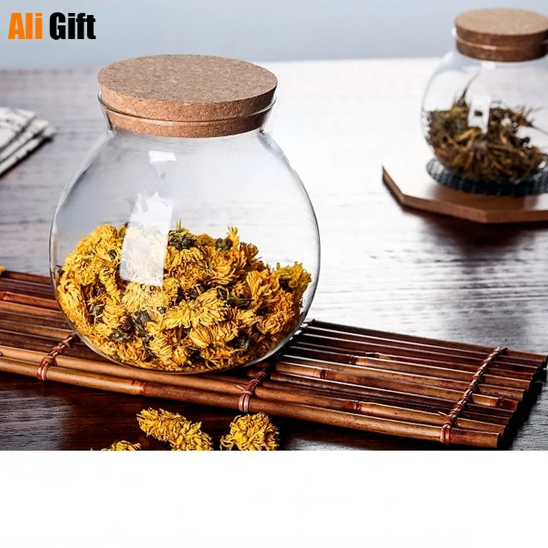 500/1000/1800 ML Micro paisaje botella de vidrio florero boca bola musgo DIY botellas decoración del hogar tapa de madera jarrones carrito de té