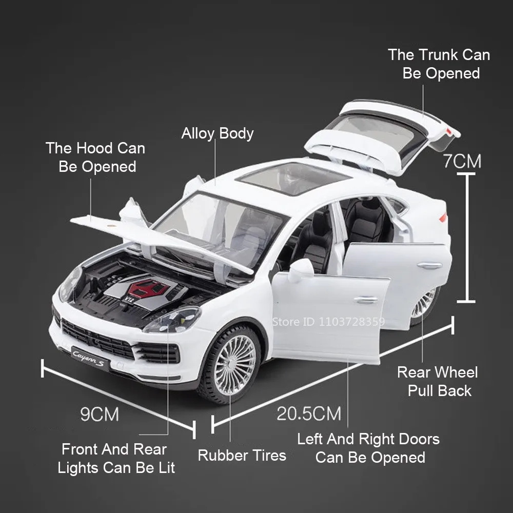 1:24 Cayenne 911 TurboS Model Car Mini Toys Metal Diecast Pull Back Sound Light Door Opened Ornament Toy Vehicles for Boys Gifts