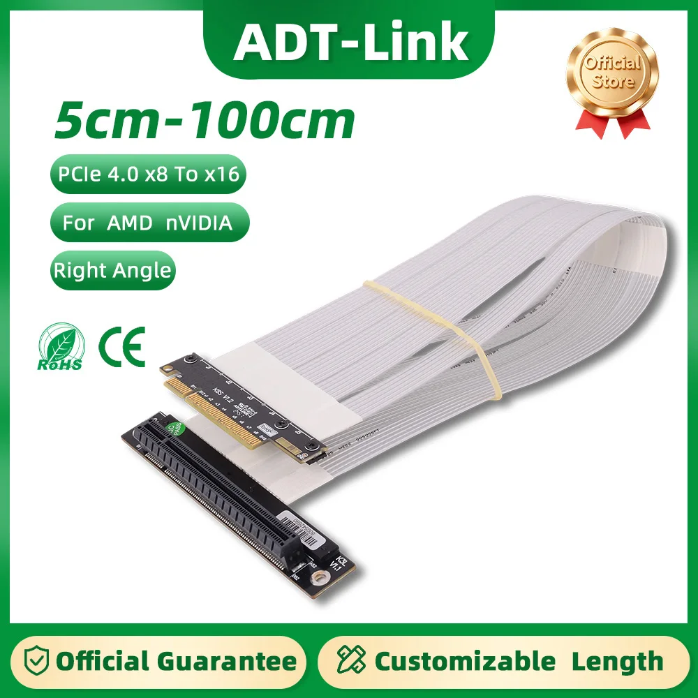 

ADT-Link PCI-e 4.0 3.0 X8 To X16 Удлинительный кабель PCI Express PCI-E 8x 16x Поддержка графических видеокарт AMD NVIDIA RTX3060