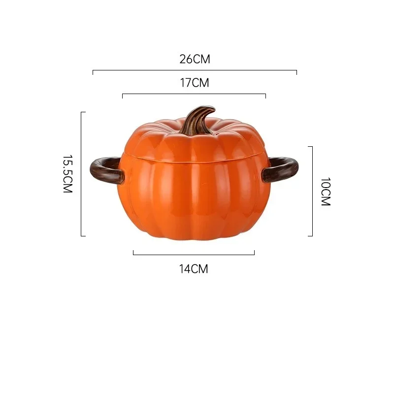

Double ear soup bowl, household large soup bowl, flour noodle bowl, ceramic covered soup pot, creative pumpkin