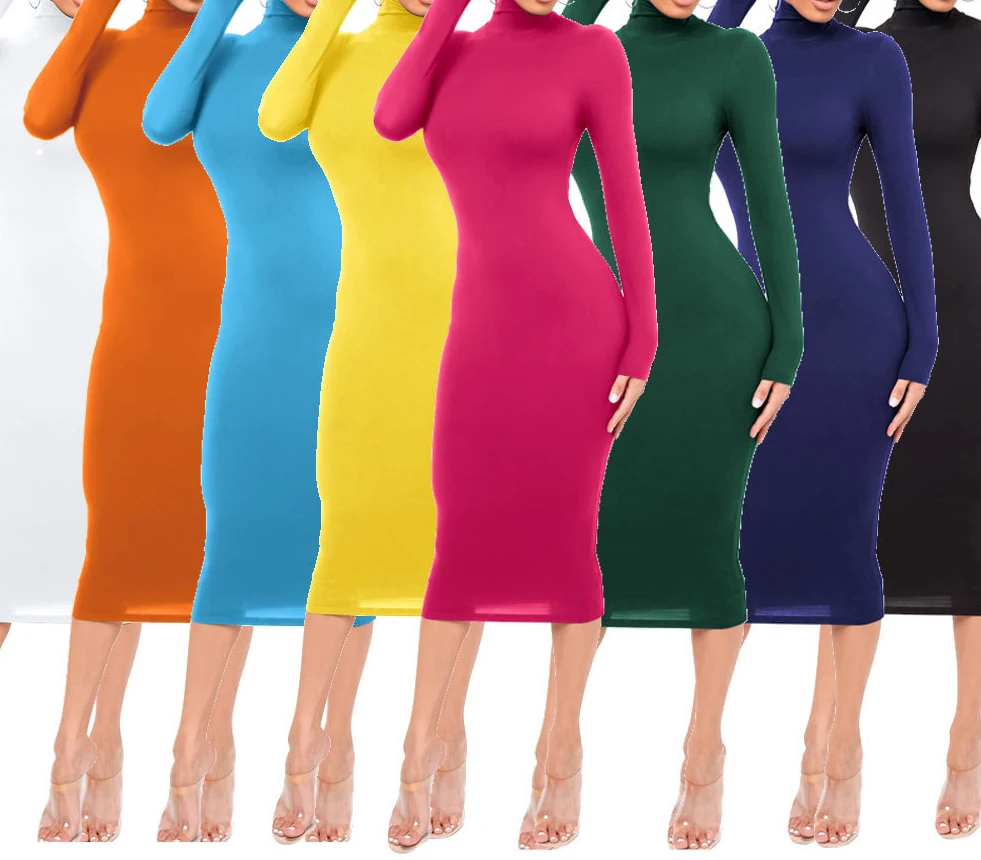 Long Sleeve Bodycon Women\'s Dress Sexy Party Bandage Long Dresses Thick Orange Blue Brown White Pullover Black Dress Xiny1