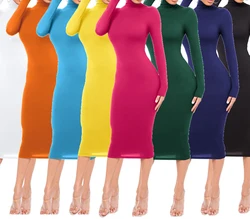 Long Sleeve Bodycon Women's Dress Sexy Party Bandage Long Dresses Thick Orange Blue Brown White Pullover Black Dress Xiny1