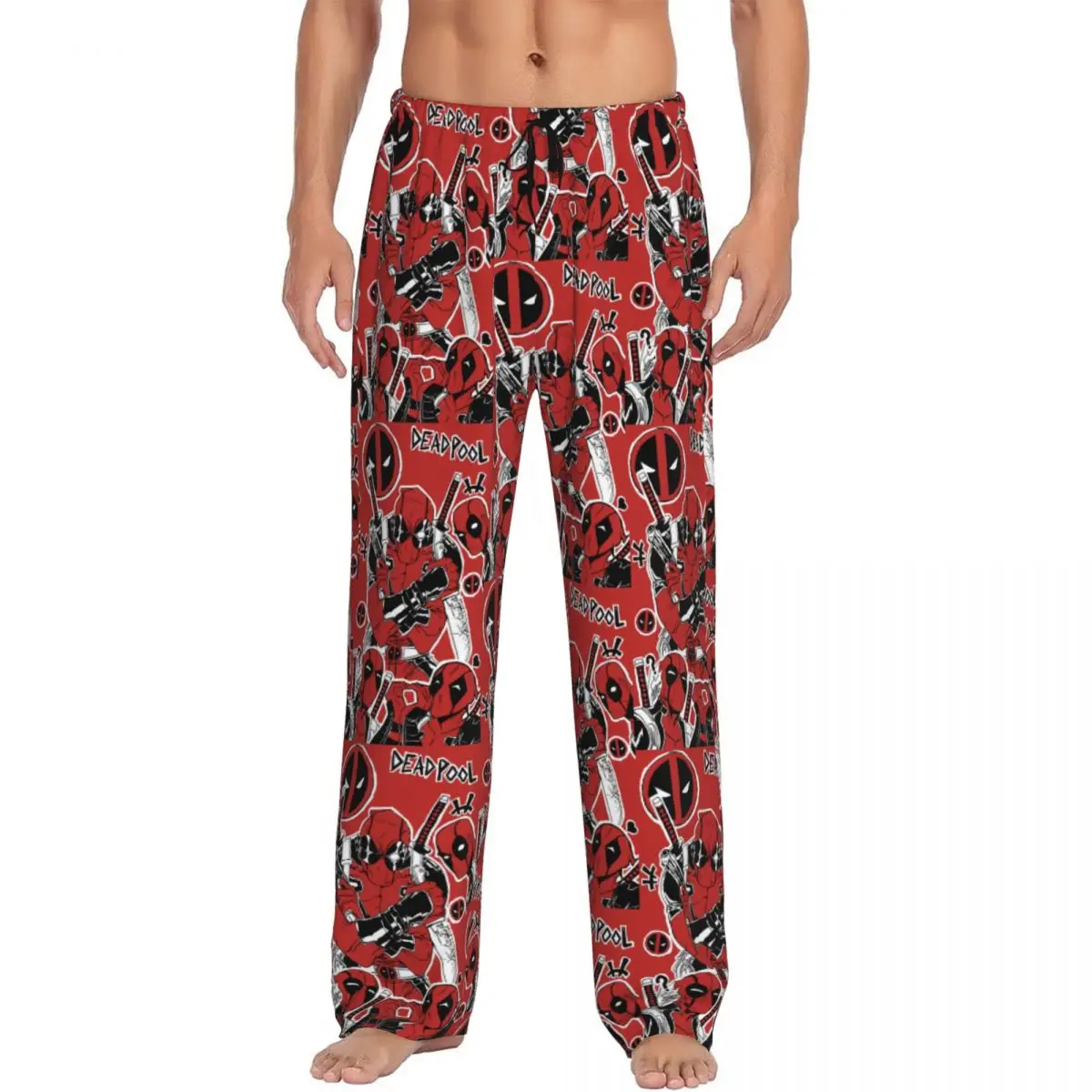 Pantalones de pijama personalizados con papel tapiz de Deadpool para hombres, animación, salón de cómic, ropa de dormir elástica para dormir con bolsillos