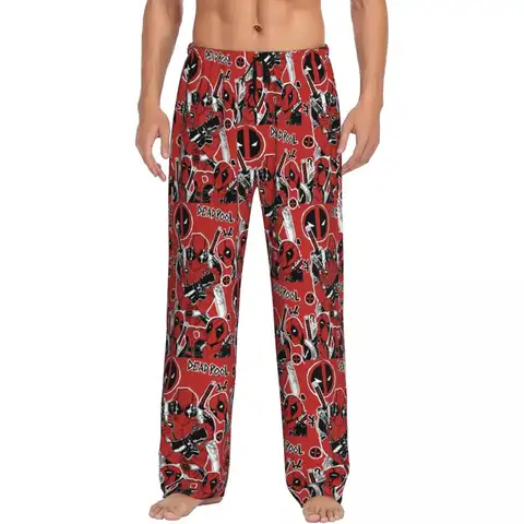 Anpassade Deadpool-tapeter Pyjamasbyxor för män Animation Serietidning Lounge Sleep Stretchiga Nattkläder med Fickor 12 best sales deadpool-byxor - №4