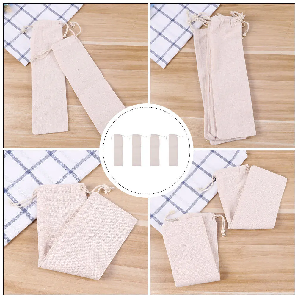 

4Pcs Drinking Straw Storage Bags Natural Cotton Linen Material with Smooth Drawstring for Reusable Straws and Utensils