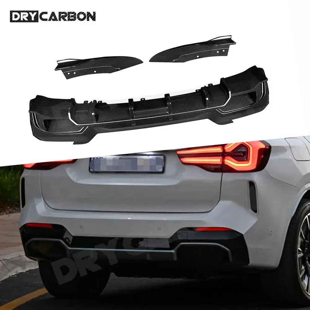 

Dry Carbon Fiber Rear Bumper Lip Diffuser Side Splitters Spoiler For BMW iX3 G08i 2022 FRP Black Body Kits Car Bumper Guard