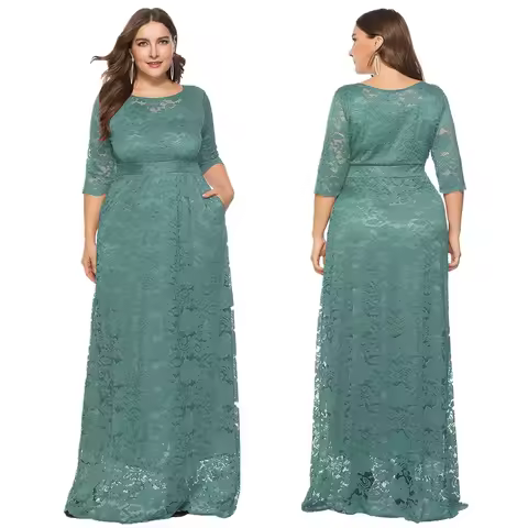 Plus Size 2024 Amazon Best Seller Plus Size Women's Evening Dress Lace Pocket Design Sister Dress For Special Occasion