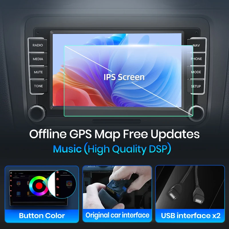 Radio para coche Junsun Android de 7 y 9 pulgadas para VW Volkswagen Skoda Octavia Golf 5 6 Touran Passat B6 Polo Jetta CarPlay Auto Stereo RDS DSP 5