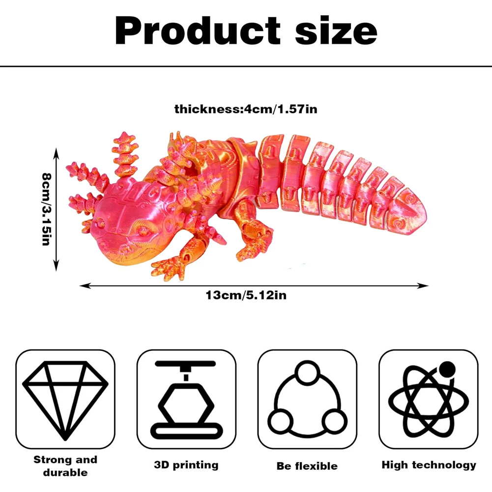 Estatueta mecânica articulada axolotl colecionável axolotl articulada 3d impresso animal para alívio do estresse decoração de casa