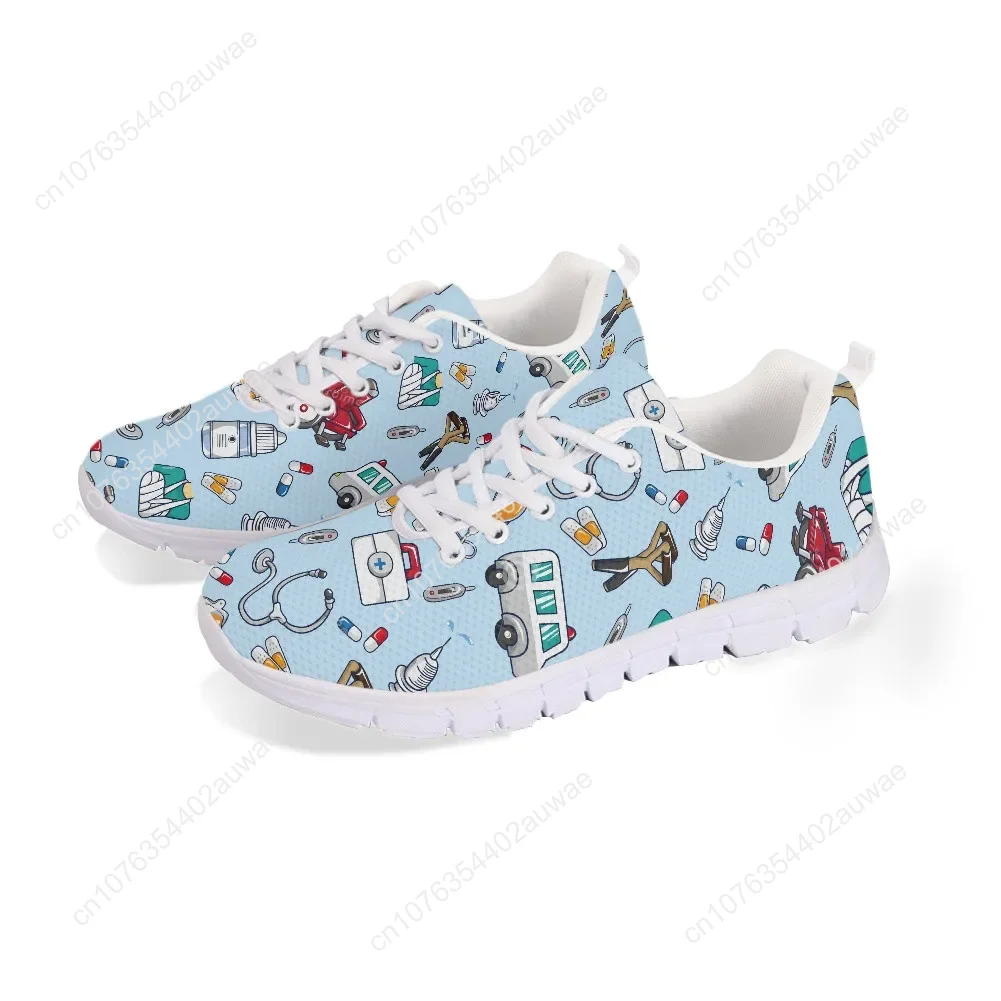 Spring Nurse Flat Shoes Women Cute Cartoon Nurses Printed Women\'s Sneakers Shoes Breath Mesh Flats Zapatos De Mujer