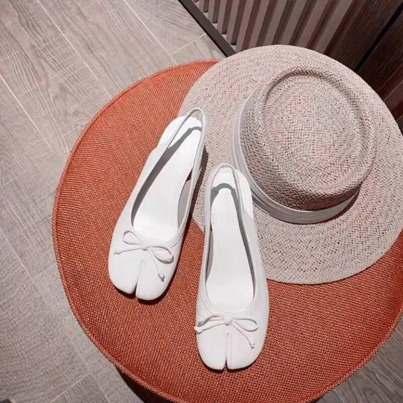 تابي الصنادل النساء العلامة التجارية مصمم Slingback كعب مضخات انقسام تو البغال الصنادل الصيف Bowknot أحذية الباليه السيدات 35-43 حجم #5