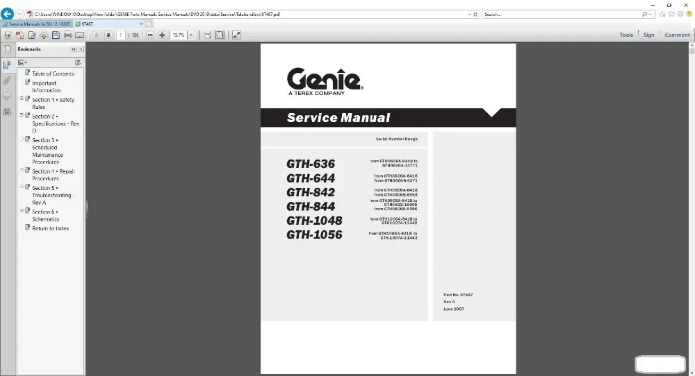 GENIE Parts Manuals Service Manuals DVD 2019