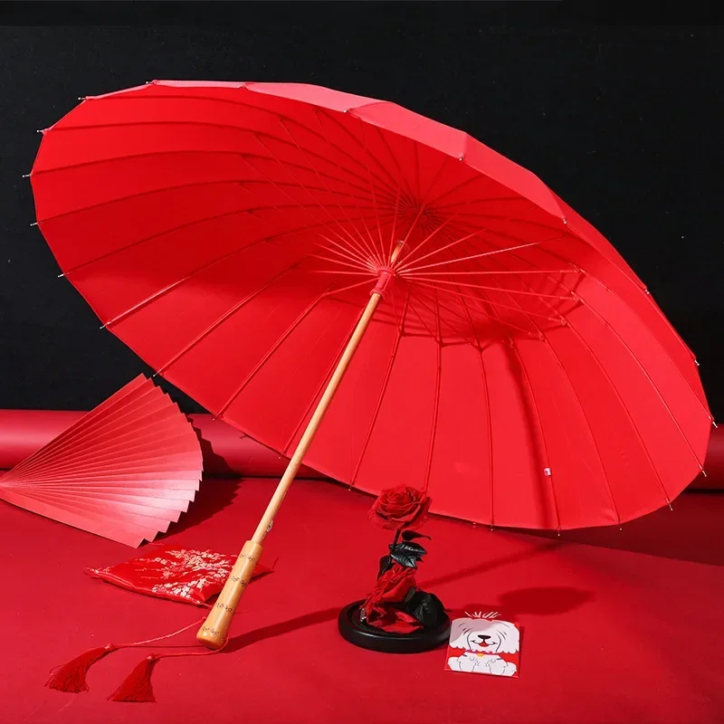 Wedding bride big red long-handled wedding 24 bone wedding umbrella