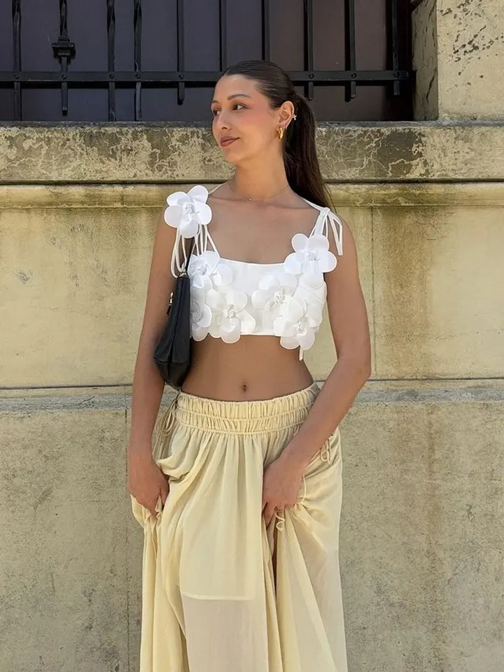 HH Summer 3D Flowers Crop Tops For Women Spaghetti Strap Vest Top