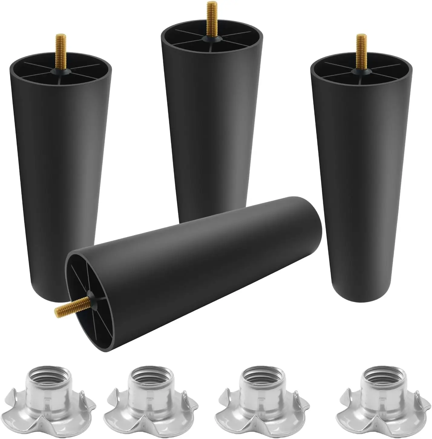 

4 Pack 8 Inch Plastic Furniture Legs - Round Tapered Table & Sofa Legs with M8 Hanger Bolts, Replacement for Couch, Dress