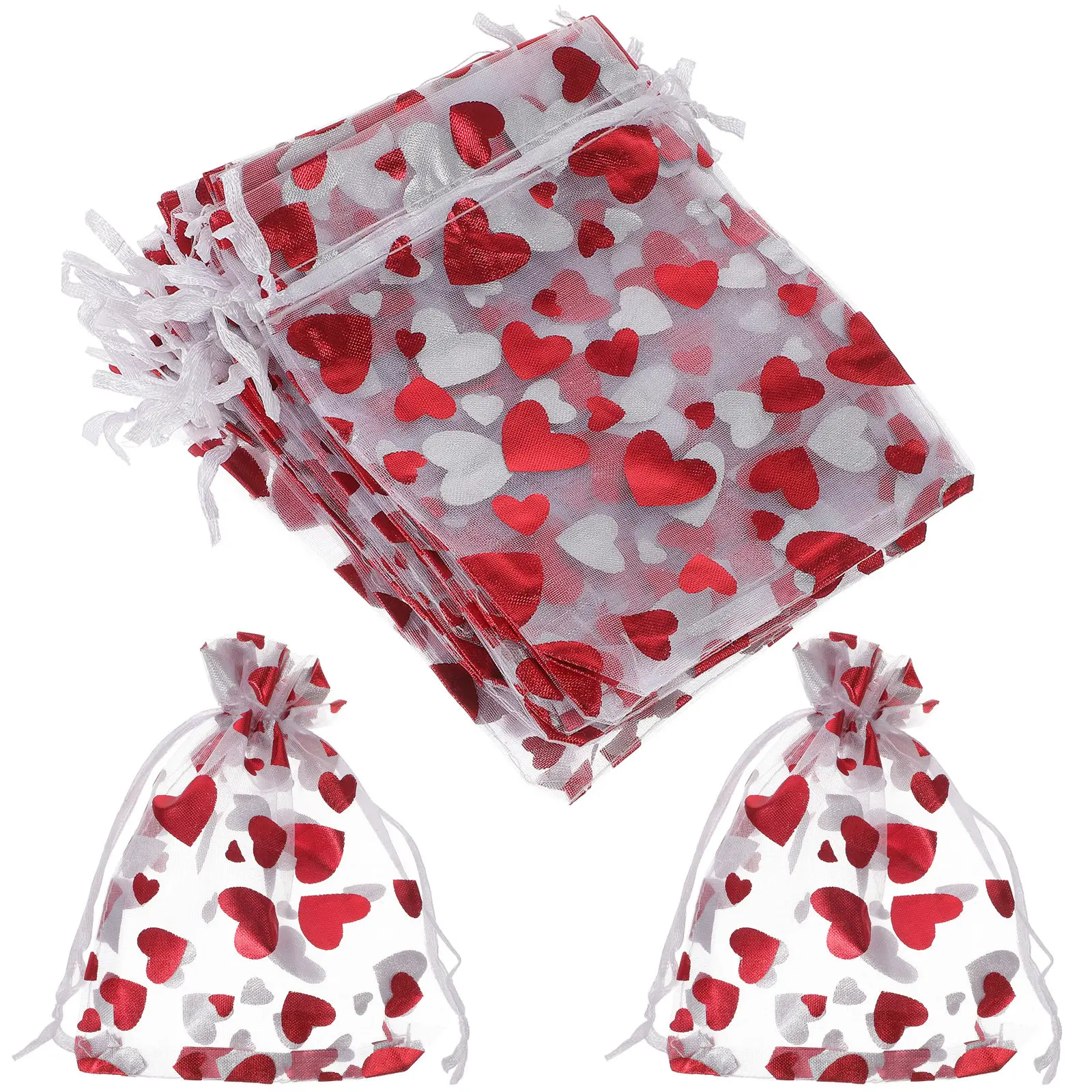 

25Pcs Elegant Heart Shaped Organza Drawstring Bags Jewelry Storage Gift Pouch Party Favors Candy Wrapping Small Organizer