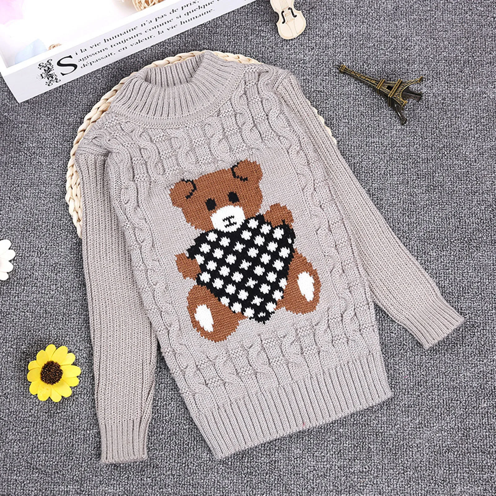 3-8 Years Warm Cute Winter Boys Girls Sweater Cartoon Bear Knitted Bottoming Turtleneck 2024 Children Birthday Present Sweaters