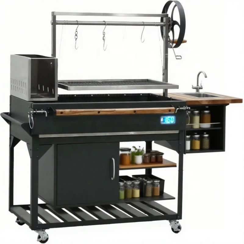 Modern Premium Freestanding Steel Structure Outdoor BBQ Grill Argentine/Santa Maria Yard Kitchens Powder Coated
