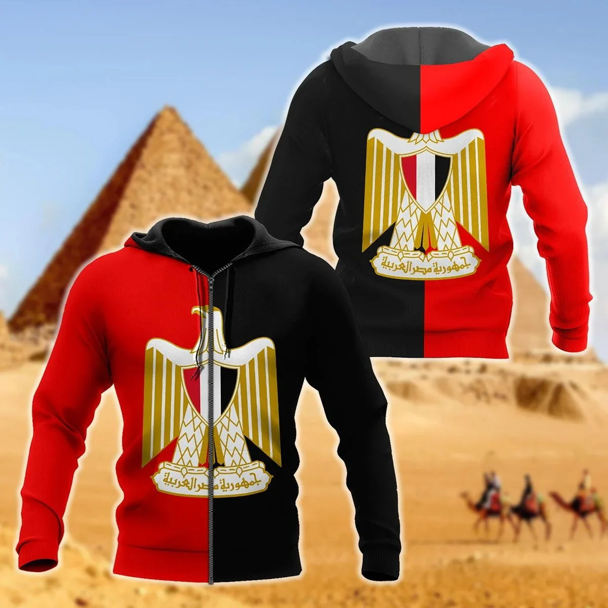 PLstar Cosmos Flag Of Egypt Pattern 3D All Over Printed Men's Fashion Hoodie Autumn Unisex Casual Zip Jacket Pullover ADW125