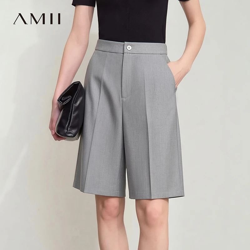 

Amii Women's Shorts 2026 Summer New Office Casual Mid-Length Straight Leg Pants Versatile Knee Length Shorts for Women 12622021s