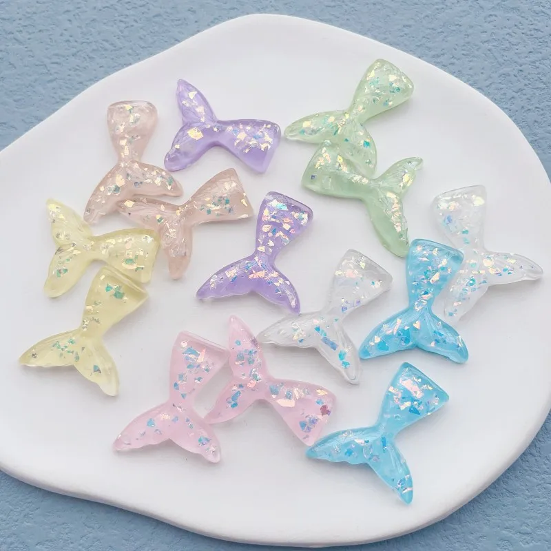 20pcs 25mm Acrylic Fishtail Patch Flat Back Resin Cabochons Diy Phone Case Hair Clip Shoes Jewelry Decoration Crafts Accessories