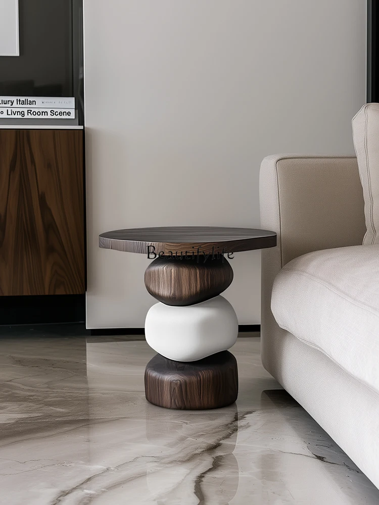

Creative solid wood high-end small round table living room sofa small coffee table