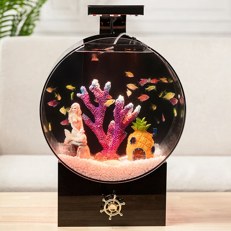 Super White Transparent Glass Acrylic Aquarium Desktop Small Ecological Betta Fish Goldfish Tank for Living Plastic