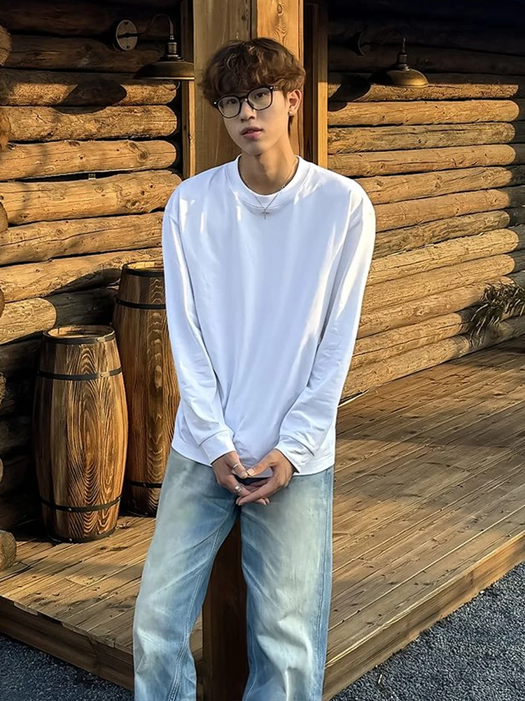 

Pure Color Long Sve T-irt for Men Heavyweight Cleanfit Inner Wear Casual Loose Fit Teenagers Faion Autumn Season