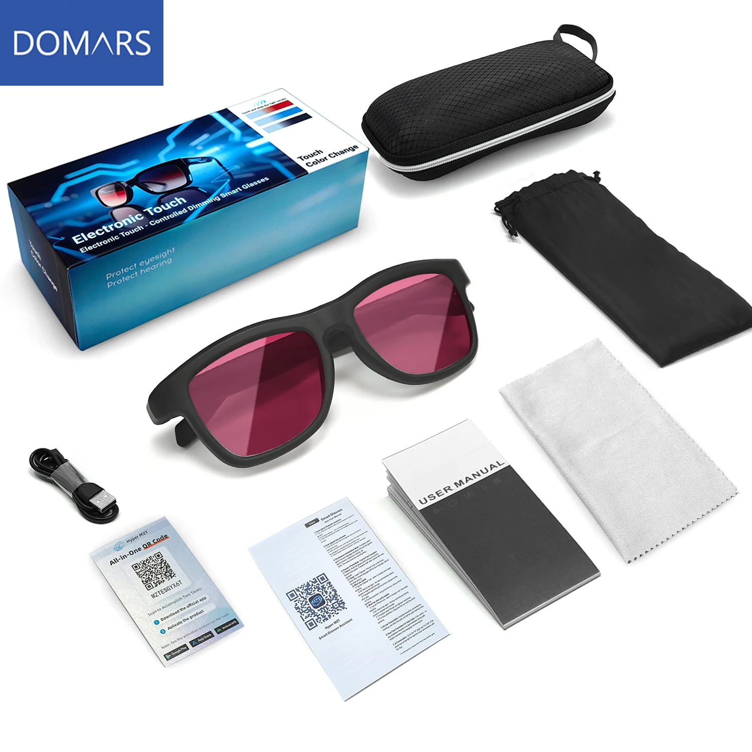 Domars AI Smart Glasses Bluetooth Touch-Dimming Glasses Multifunction  AI Intelligent Translation HD-calling Music Player
