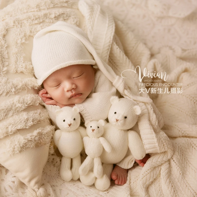 Newborn Photography Props Nordic Cute Handmade Cute Bears Clothing Posing Pillow Blanket Bear Dolls Set for Studio Photo Shoot