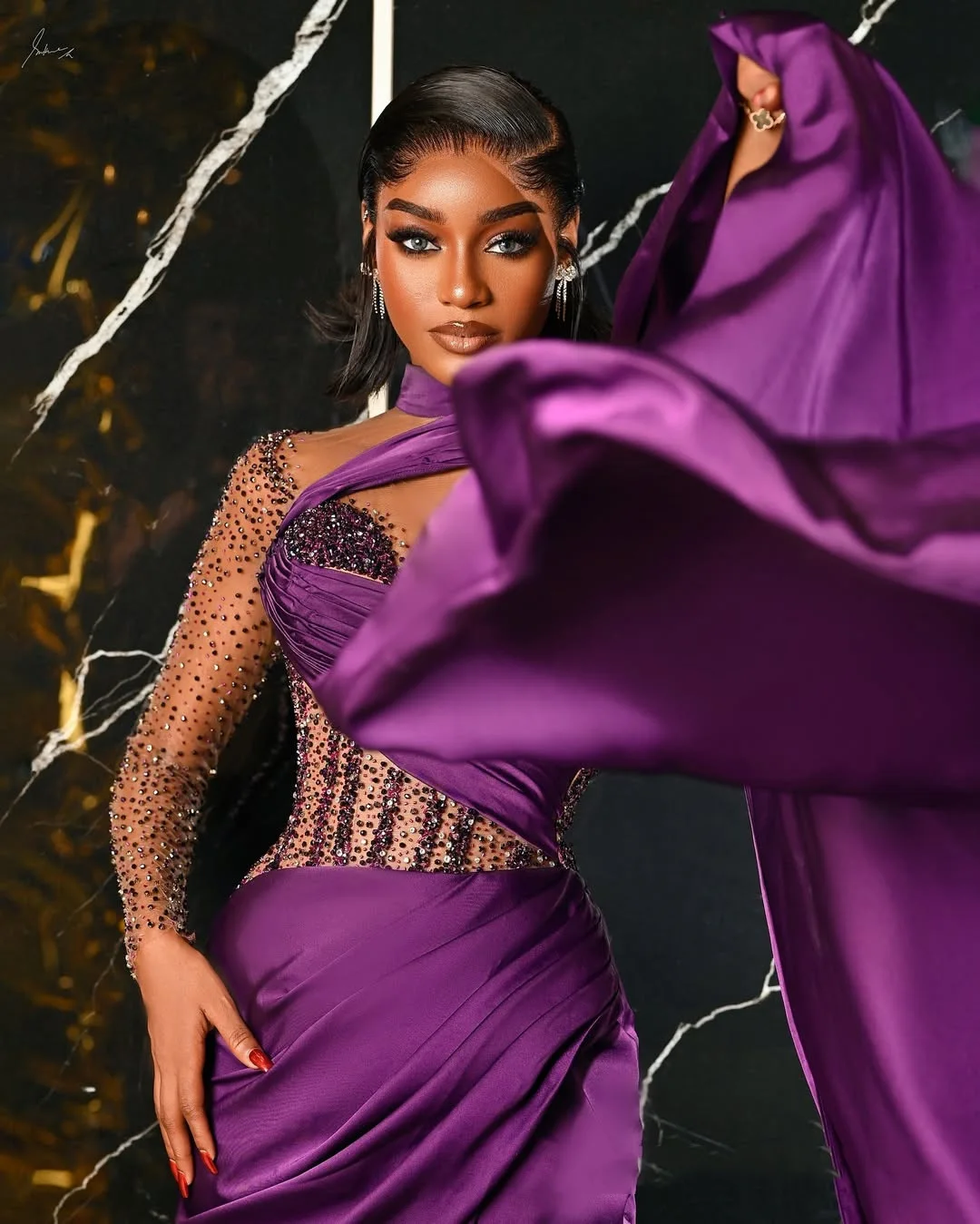 2025 lange mantel satijnen kralen avondjurk split volledige mouw split op maat gemaakte backless kralen galajurken Aso Ebi galajurk