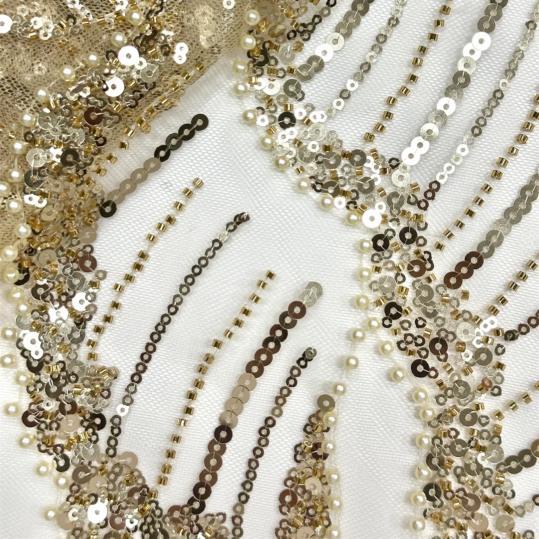 

Элегантное золотое французское кружево, тюль, высококачественное африканское кружево с бисером, нигерийская сетка с пайетками, 5 ярдов для пошива праздничных платьев