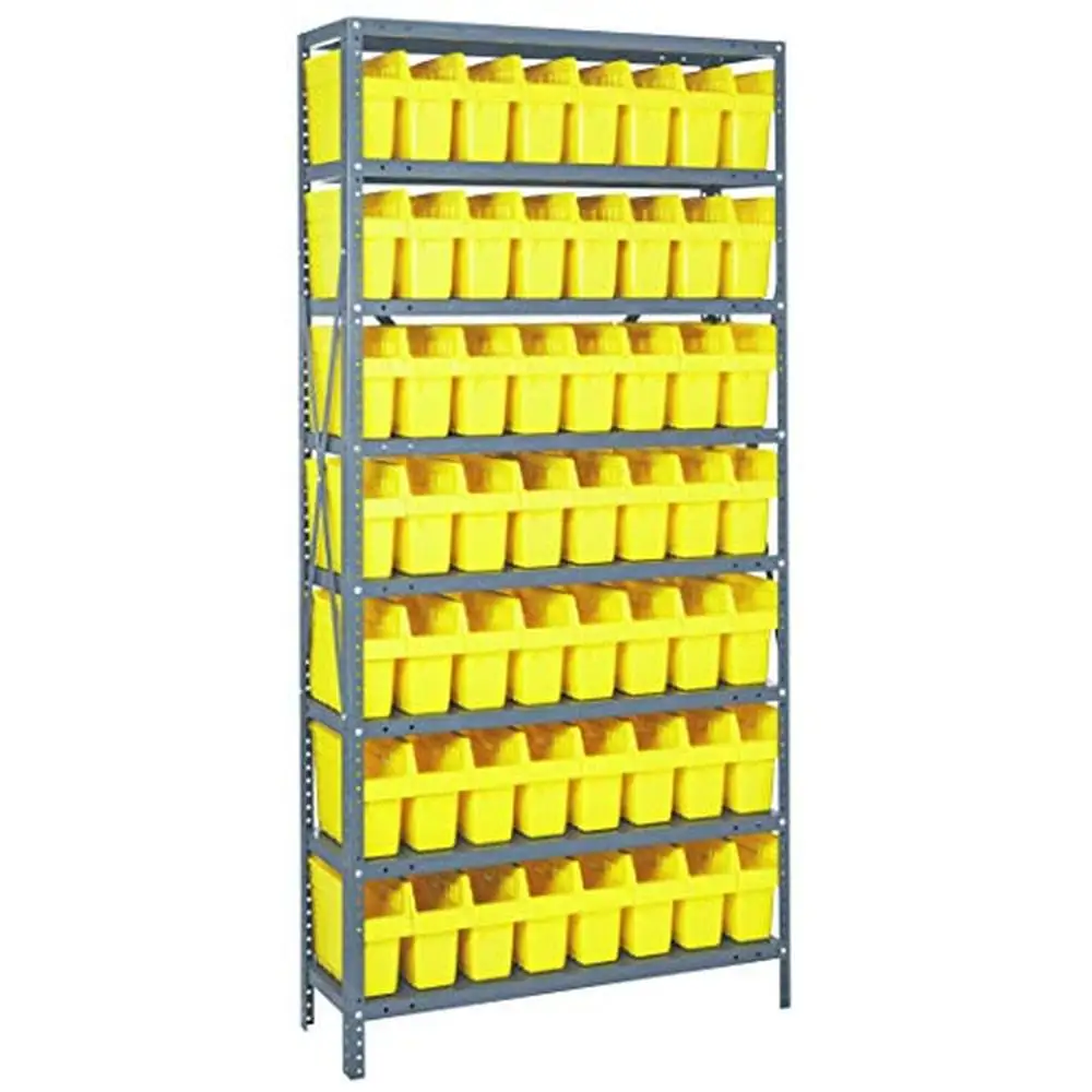 

8-Tier Galvanized Steel Shelving Unit with 56 Yellow Storage Bins Heavy Duty Warehouse Organizer