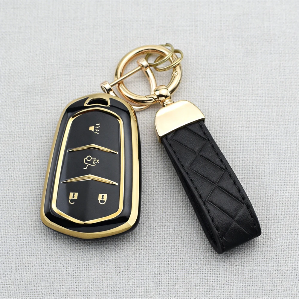 Anti-Scratch Car Key Cover Case for Cadillac Escalade ESV XT5 ATS CT6 CTS XTS SRX DTS ELR TPU Key Case with Key Chain Set