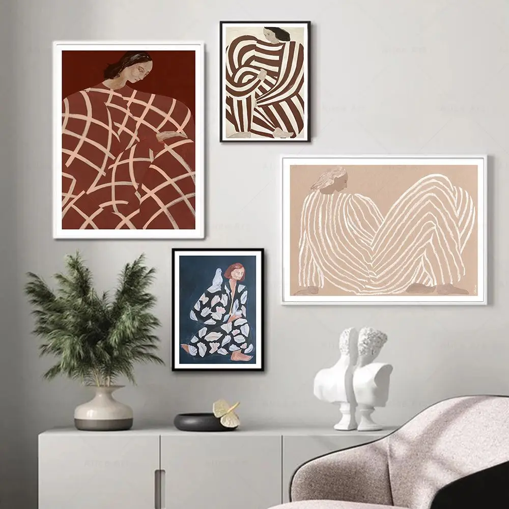 Unframe Abstract Line Geometry Curve Girl Modern Wall Art Canvas Painting Nordic Posters And Prints Wall Pictures For Living Roo