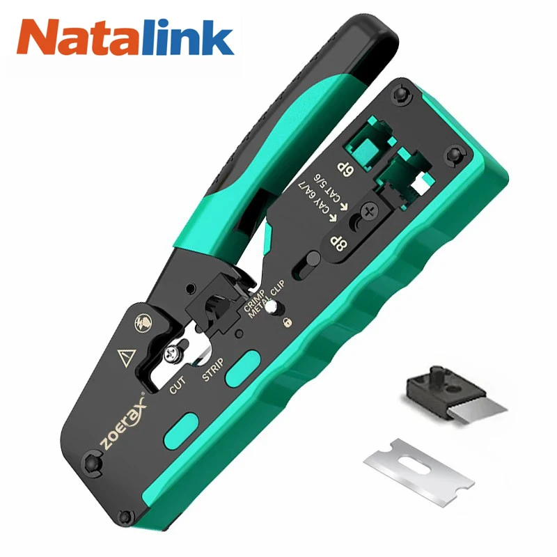 Natalink Pass Through RJ45 Crimp Tool Cat5e Cat6 Cat6a Cat7 Crimping Tool for RJ11/RJ12 Standard, RJ45 Pass Through Connectors