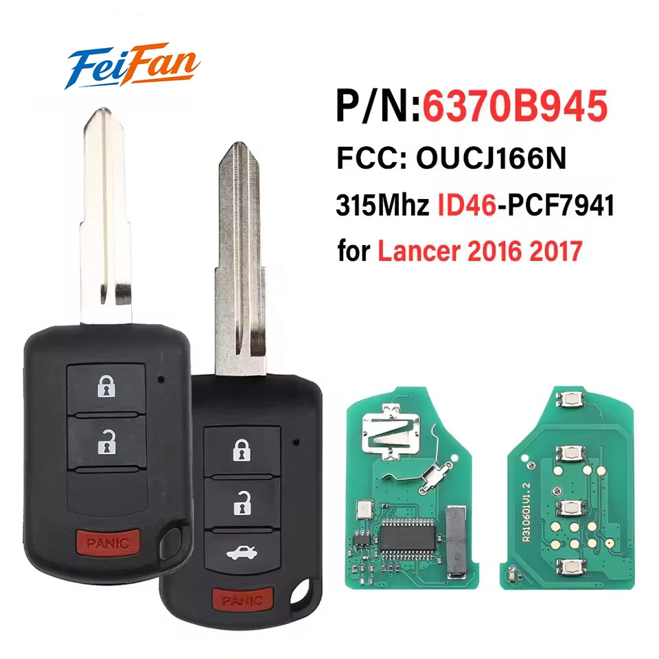 

FeiFan PN: 6370B945 Remote Head Car Key 315MHz ID46 Chip for Mitsubishi Lancer 2016 -2017 Fob FCC ID: OUCJ166N 2+1/3+1 Buttons