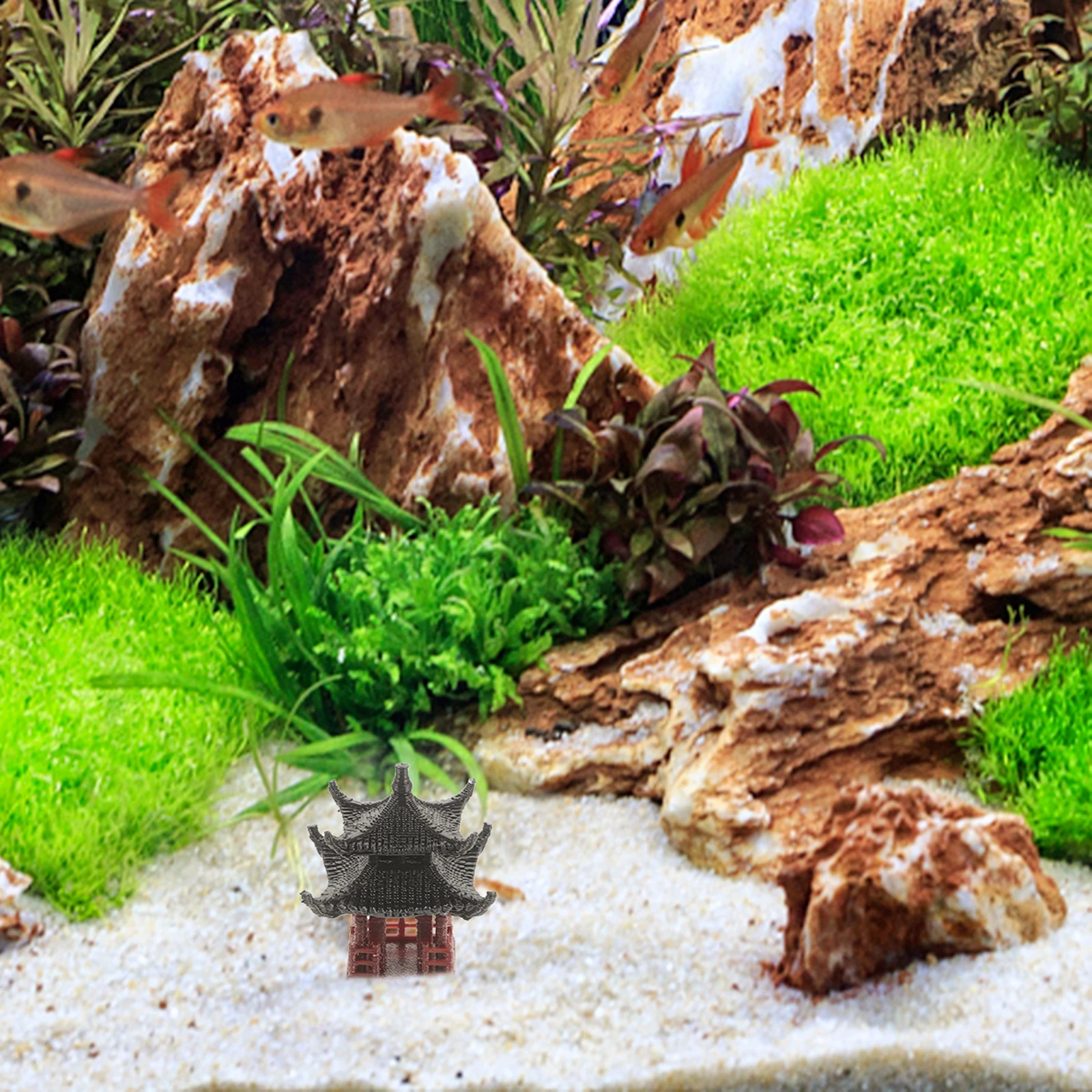 

Japanese Garden Decor Pavilion Statue Mini Landscape Ornament Double-layer Pagoda Accessories Fish Tanks Home Desktop Ornaments