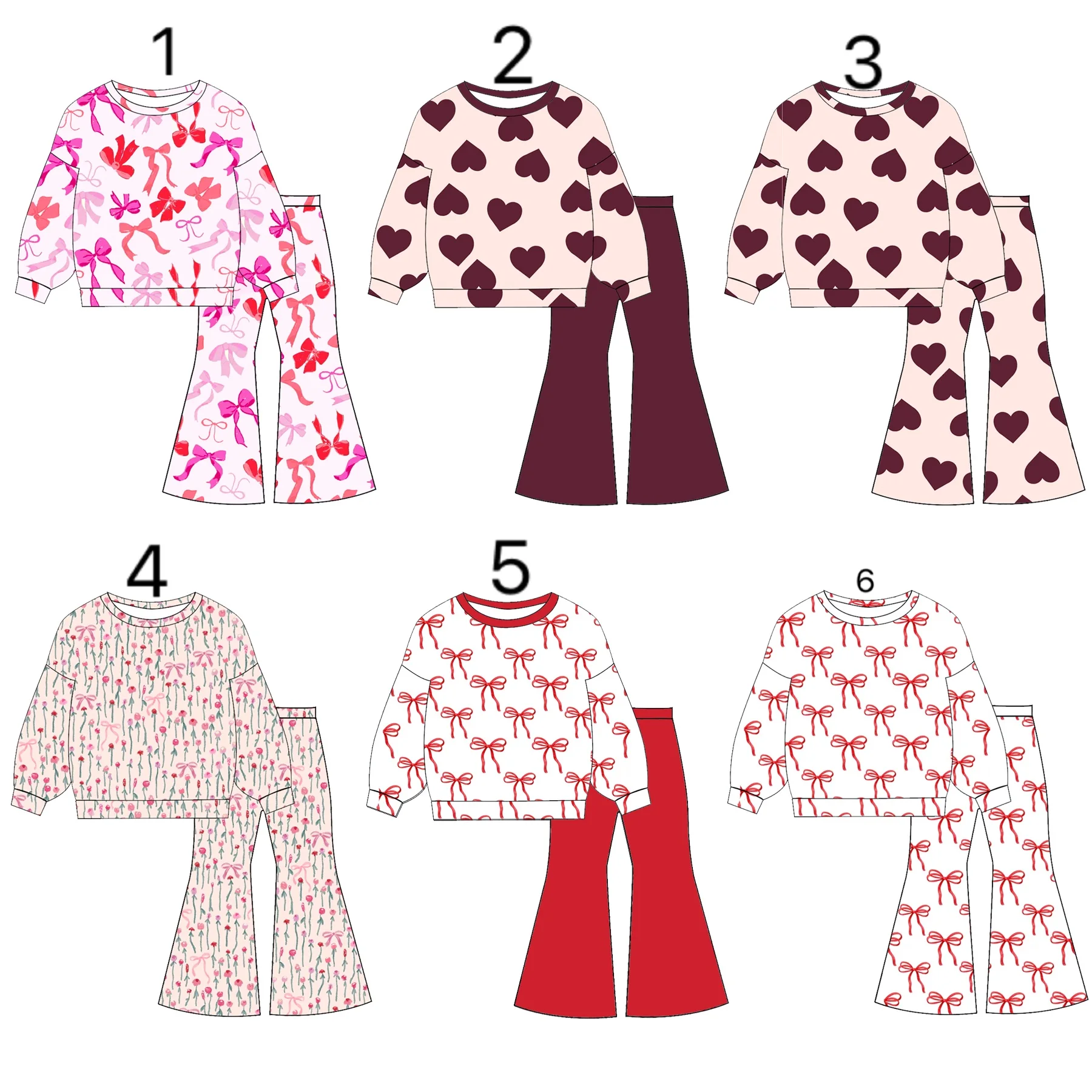 

Бутиковая одежда для маленьких девочек, новый топ с цветочным принтом и расклешенные брюки, комплект из 2 предметов, наряды для девочек