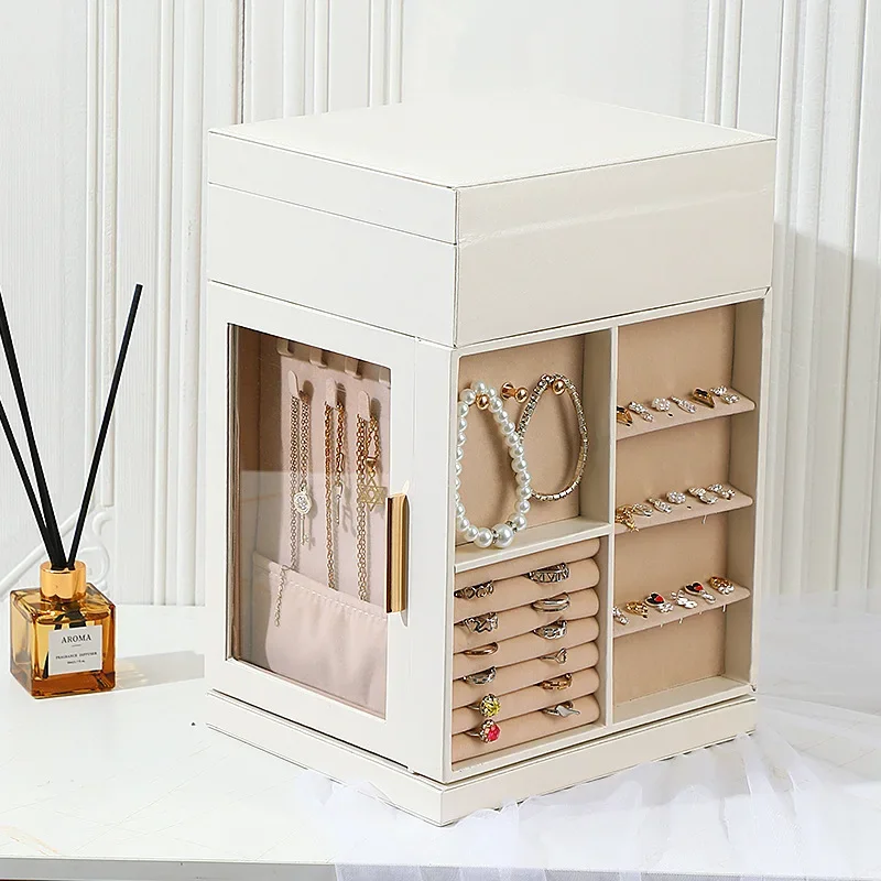 Large Capacity Jewelry Box Rotating Multi-Layer Double Door Jewelry Storage Box Ring Necklace Bracelet Gemstone Box for Women