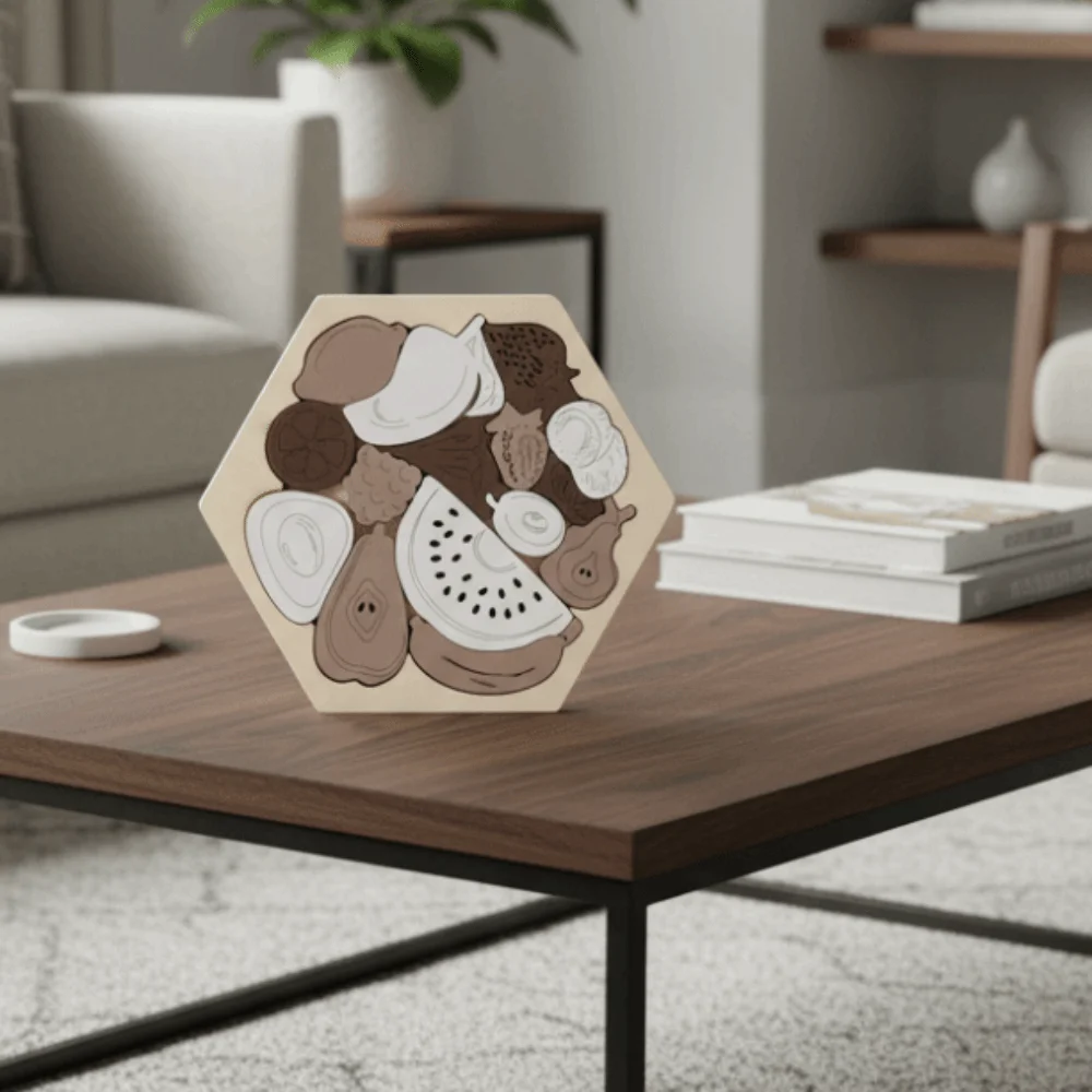 Drewniane puzzle z dinozaurami, zwierzętami z farmy, zwierzętami leśnymi i owocami, kolorowe puzzle do układania, unikalne, nieregularne puzzle do dekoracji domu.