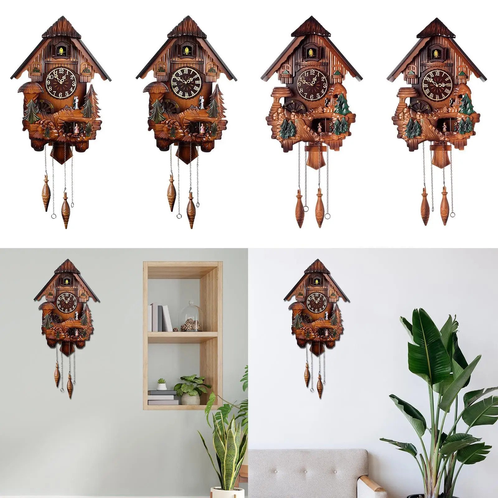 Cuckoo Wall Hanging Clock Decorative Clock with Swing Pendulum Ornament Wooden Wall Clock Wall Watch for Office Dining Room