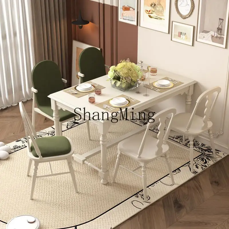 

CL Cream Style Retro Solid Wood Dining Table Rectangular Light Luxury Modern Minimalist Wabi-Sabi Style Dining Table and Chairs