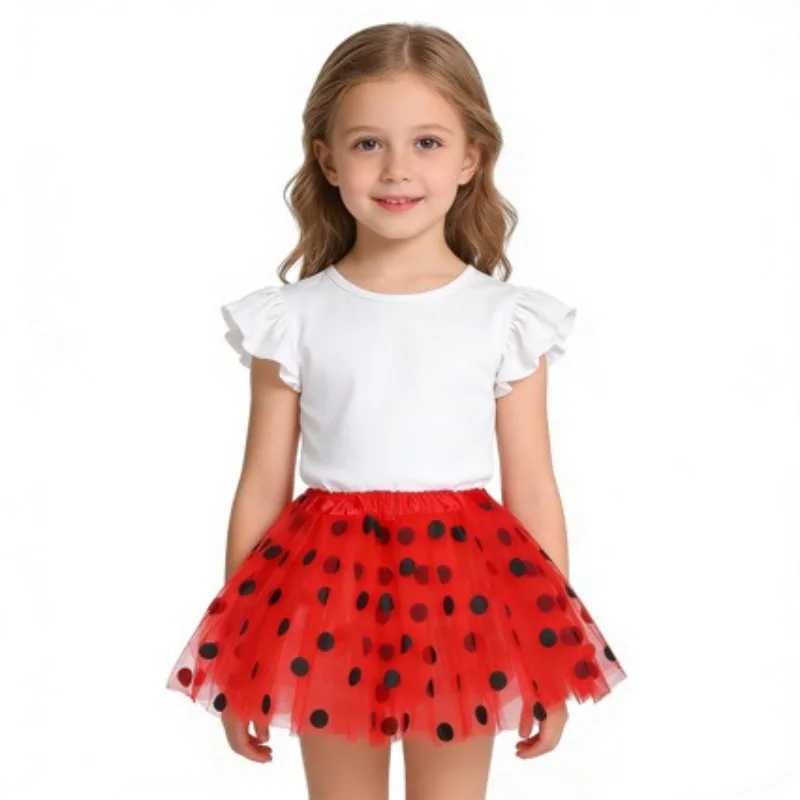 Fluffy Tulle Tutu Skirt for Girls,3‑Layer 6‑Panel Printed Tulle Skirt,Princess Style, for Halloween Parties & Dance Performances