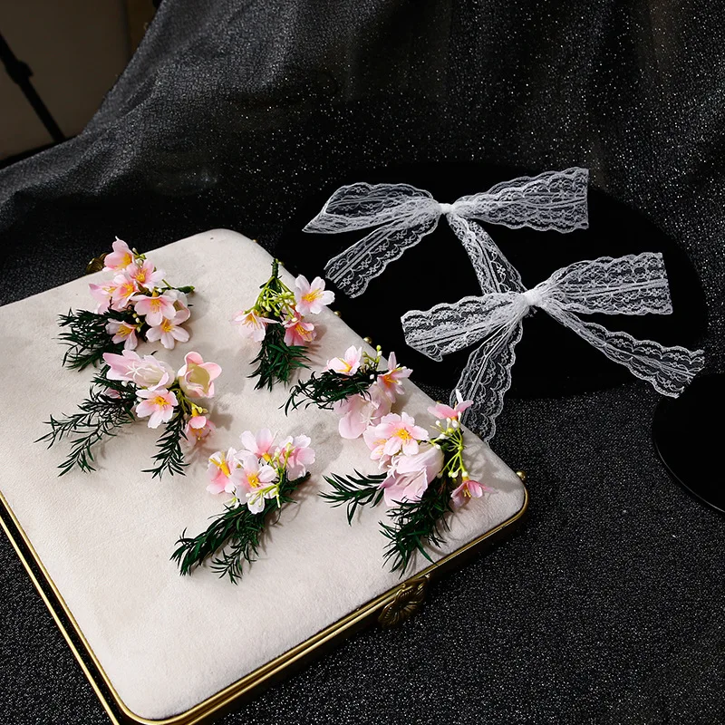 

Original sweet handmade small fresh Mori bridal flower hairpin elegant lace bow photo wedding accessories