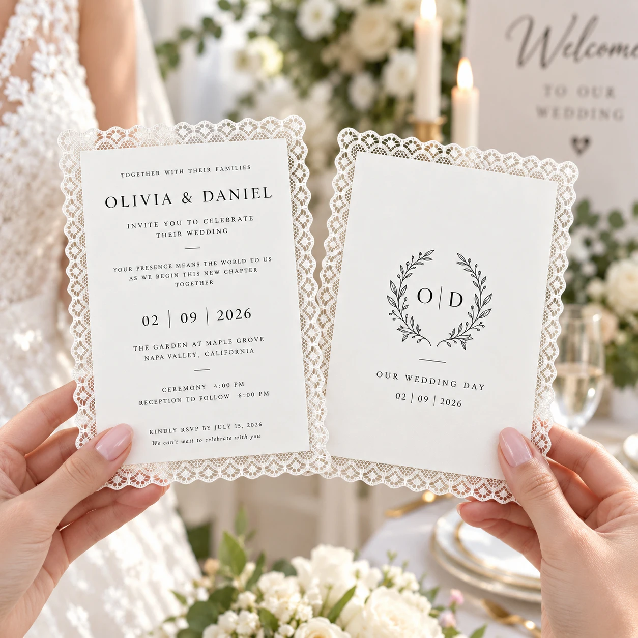 20 à 100 pièces, invitations de mariage en dentelle personnalisables, cartes élégantes et artisanales pour marquer la date de la cérémonie de mariage et les célébrations.