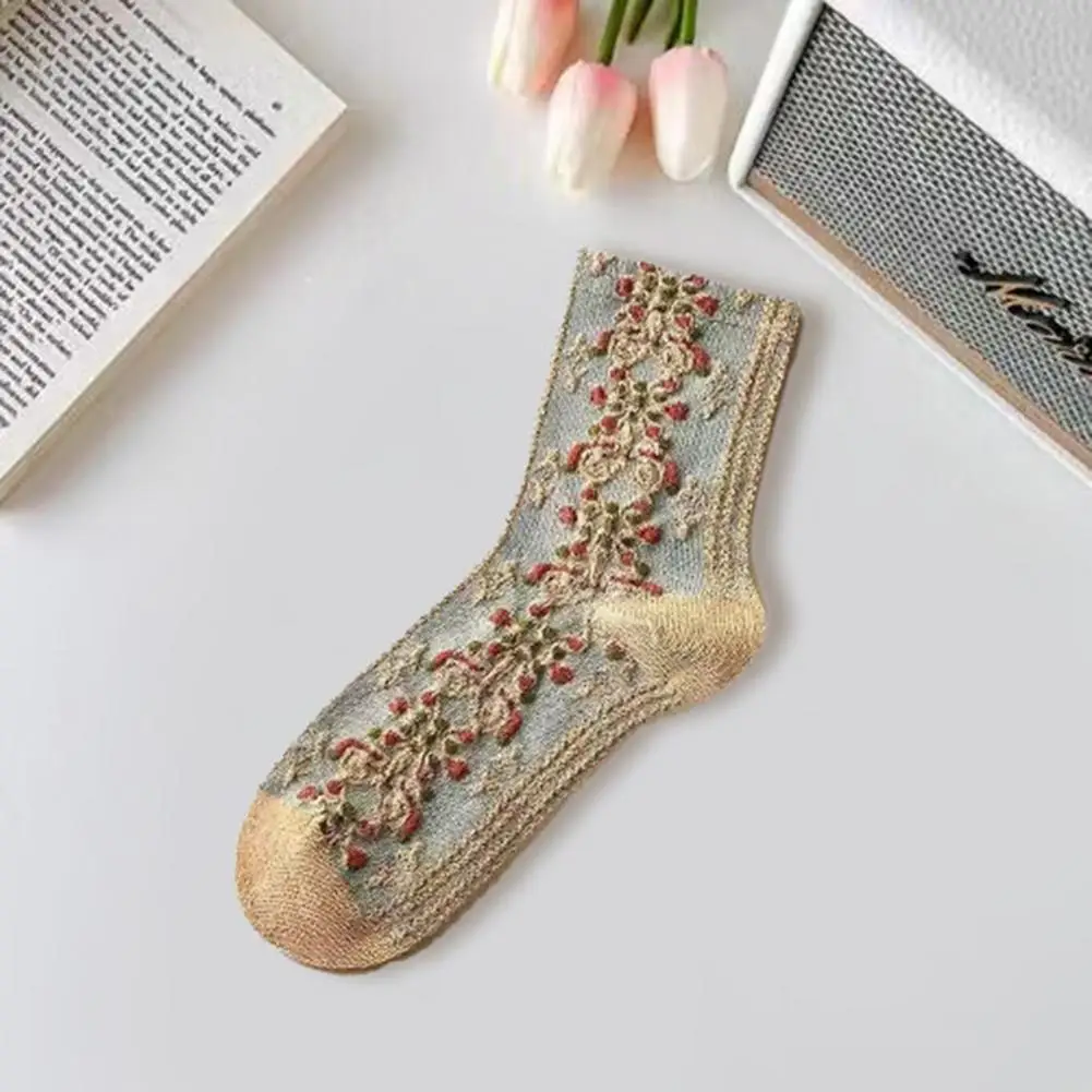 3d Embossed Socks Cozy Winter Socks Embossed 3d Flower Rabbit Pattern Soft Warm Mid-tube Women's Socks with Anti-slip Elasticity