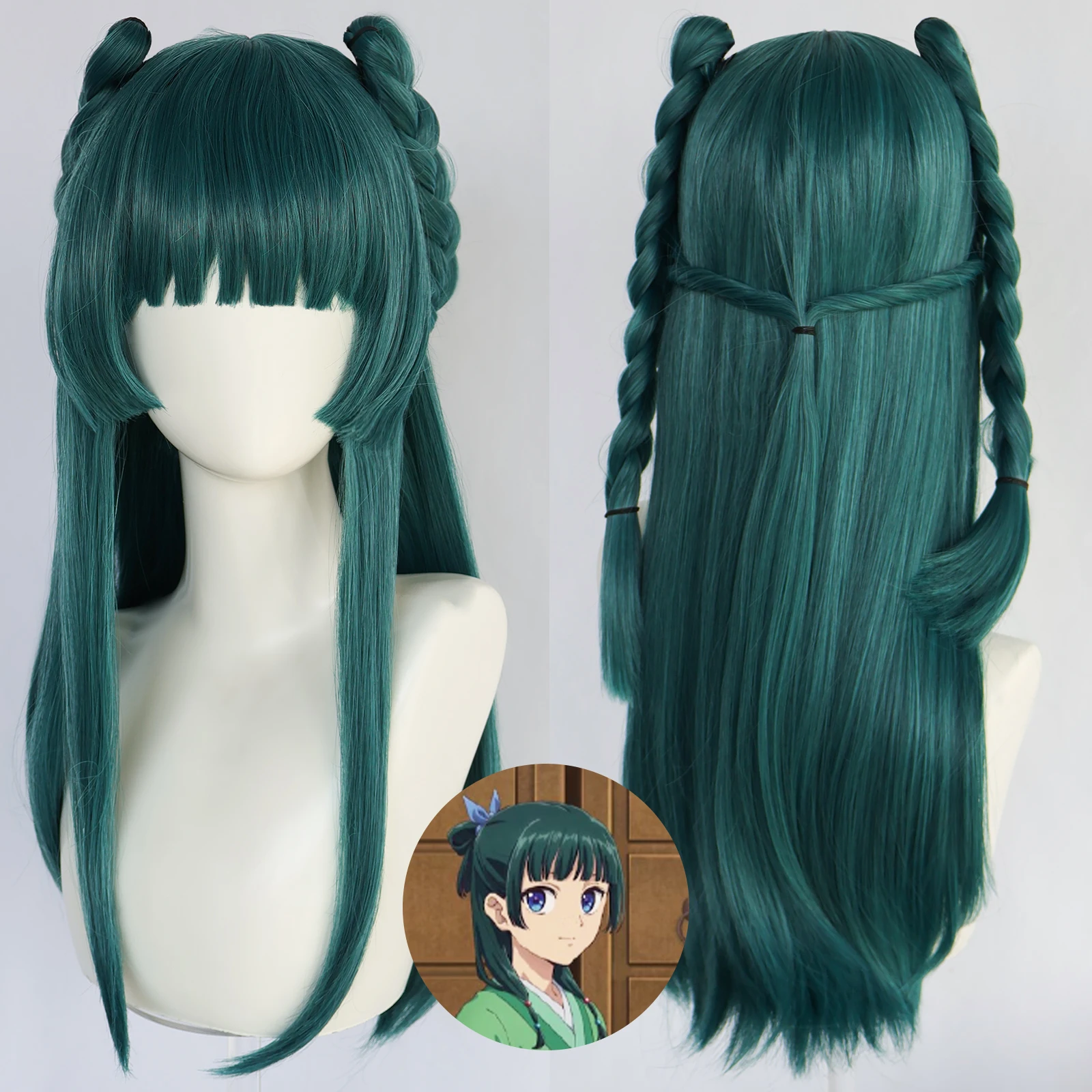 

Long Dark Green Wigs with Braids Costume The Apothecary Diaries Cosplay Wig Anime Outfit for Halloween Party