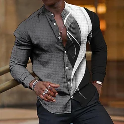 Men's Long Sleeves Shirt 3D Line Long Sleeve Shirt Fashion Party lapel Oversized Unisex Shirt Autumn New Men's Clothing