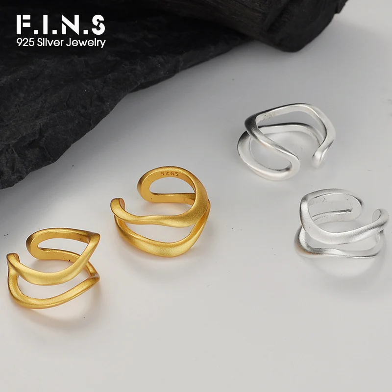 

F.I.N.S 1PC Original Irregular S925 Sterling Silver Double Layered Matte Clip Earring Hollow Geometric Earcuff without Pierced